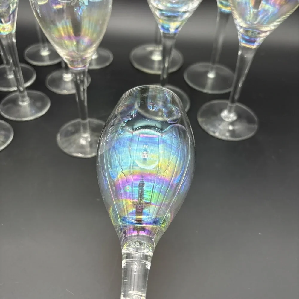 Vintage Toscany Iris Lustre Crystal Stemware Lot of 13 Iridescent Wine Champagne
